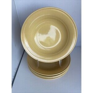 Set Of 5 Vintage Nancy Calhoun HONEY Rimmed Round Stoneware Soup BOWL 7 3/4”